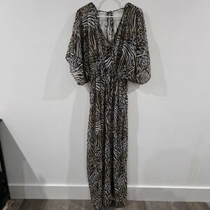 Womens Maxi Dress Size Medium‎ Sheer Tiger Metallic Beach Cover Up